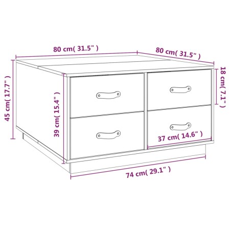 Tavolino da Salotto Bianco 80x80x45 cm Legno Massello di Pino