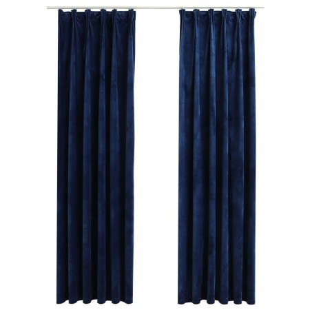 Tende Oscuranti con Ganci 2 pz Blu Scuro in Velluto 140x225 cm