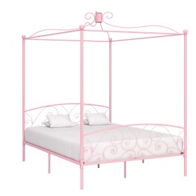 Letto a Baldacchino Rosa in Metallo 160x200 cm