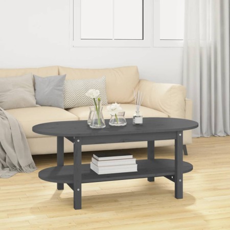 Tavolino da Salotto Grigio 110x55x45 cm Legno Massello di Pino