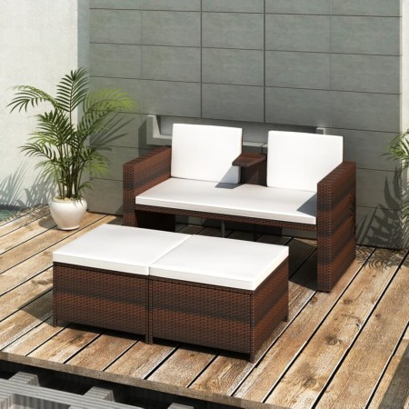 Set Mobili da Giardino 4 pz con Cuscini in Polyrattan Marrone