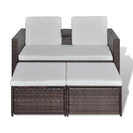 Set Mobili da Giardino 4 pz con Cuscini in Polyrattan Marrone