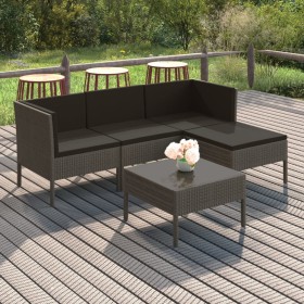 Set Divani da Giardino 5 pz con Cuscini in Polyrattan Grigio