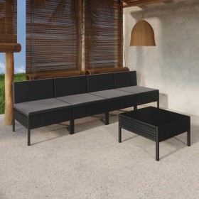 Set Divani da Giardino 5 pz con Cuscini in Polyrattan Nero