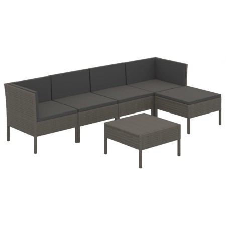 Set Divani da Giardino 6 pz con Cuscini in Polyrattan Grigio