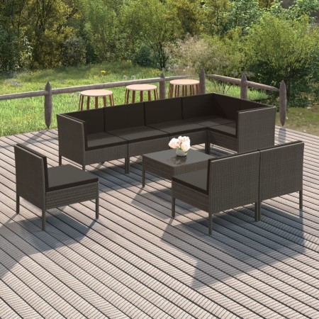 Set Divani da Giardino 9 pz con Cuscini in Polyrattan Grigio