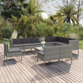 Set Divani da Giardino 11 pz con Cuscini in Polyrattan Grigio