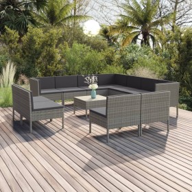 Set Divani da Giardino 12 pz con Cuscini in Polyrattan Grigio