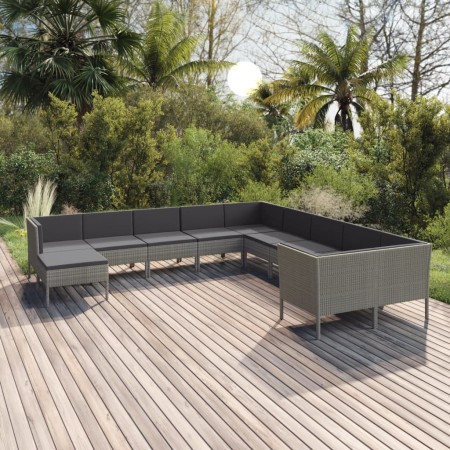 Set Divani da Giardino 11 pz con Cuscini in Polyrattan Grigio