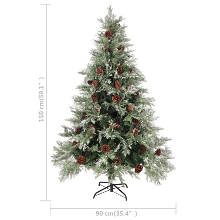 Albero di Natale con Luci e Pigne Verde e Bianco 150cm PVC e PE