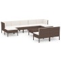 Set Divani da Giardino 10 pz con Cuscini in Polyrattan Marrone