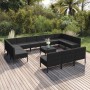 Set Divani da Giardino 14 pz con Cuscini in Polyrattan Nero