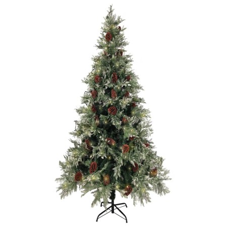 Albero di Natale con Luci e Pigne Verde e Bianco 225cm PVC e PE