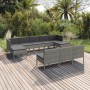 Set Divani da Giardino 10 pz con Cuscini in Polyrattan Grigio