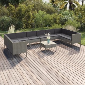 Set Divani da Giardino 11 pz con Cuscini in Polyrattan Grigio