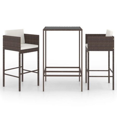 Set Bar da Giardino 3 pz con Cuscini in Polyrattan Marrone