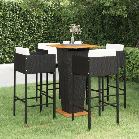 Set Bar da Giardino 5 pz con Cuscini in Polyrattan Nero