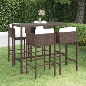 Set da Bar da Giardino 5 pz con Cuscini in Polyrattan Marrone