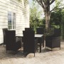 Set da Pranzo da Giardino 7 pz con Cuscini in Polyrattan Nero