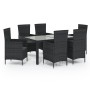 Set da Pranzo da Giardino 7 pz con Cuscini in Polyrattan Nero