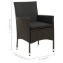 Set da Pranzo da Giardino 7 pz con Cuscini in Polyrattan Nero