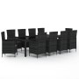 Set da Pranzo da Giardino 11 pz con Cuscini in Polyrattan Nero