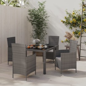 Set da Pranzo da Esterno 5 pz con Cuscini in Polyrattan Grigio