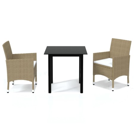 Set da Pranzo da Giardino 3 pz con Cuscini in Polyrattan Beige