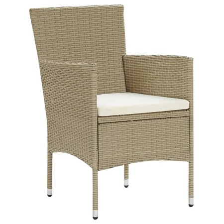 Set da Pranzo da Giardino 3 pz con Cuscini in Polyrattan Beige