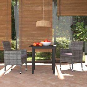 Set da Pranzo per Giardino 3 pz con Cuscini Polyrattan Grigio