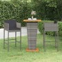 Set Bar da Giardino 3 pz con Cuscini in Polyrattan Grigio