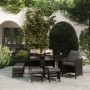 Set da Pranzo da Giardino 9 pz con Cuscini Nero in Polyrattan