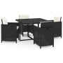 Set da Pranzo da Giardino 5 pz con Cuscini in Polyrattan Nero