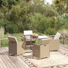 Set da Pranzo da Giardino 5 pz con Cuscini Beige in Polyrattan