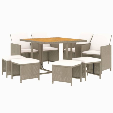 Set da Pranzo da Giardino 9 pz con Cuscini in Polyrattan Beige