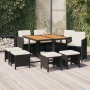 Set da Pranzo da Giardino 9 pz con Cuscini Nero in Polyrattan