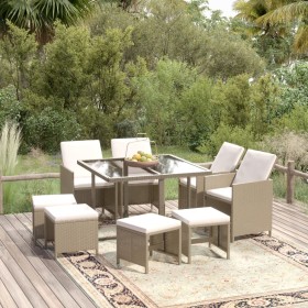 Set da Pranzo da Giardino 9 pz con Cuscini in Polyrattan Beige