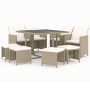 Set da Pranzo da Giardino 9 pz con Cuscini in Polyrattan Beige