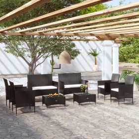 Set Divani da Giardino 8 pz con Cuscini in Polyrattan Nero