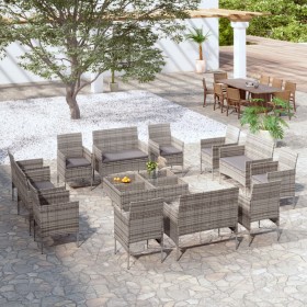 Set Divani da Giardino 16 pz con Cuscini in Polyrattan Grigio