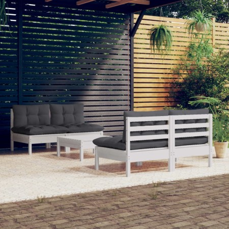 Set Divani da Giardino 5 pz con Cuscini Antracite Legno di Pino