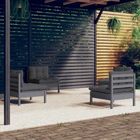 Set Divani da Giardino 4 pz con Cuscini Antracite Legno di Pino