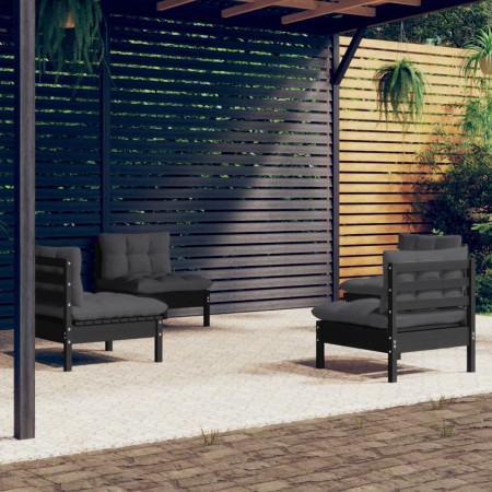 Set Divani da Giardino 4 pz con Cuscini Antracite Legno di Pino