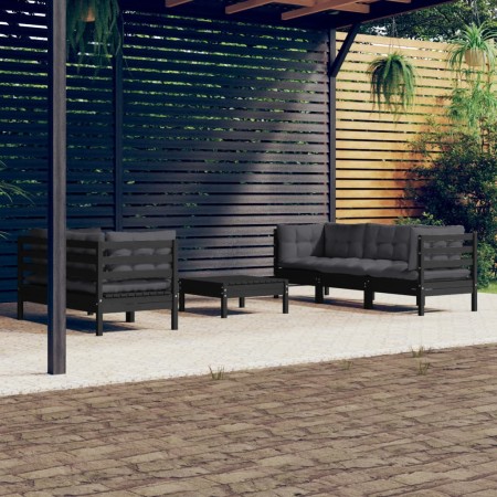 Set Divani da Giardino 6 pz con Cuscini Antracite Legno di Pino