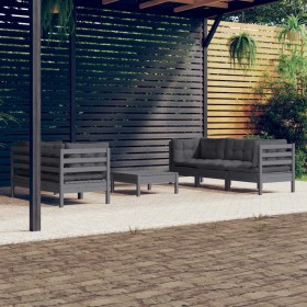 Set Divani da Giardino 6 pz con Cuscini Antracite Legno di Pino