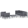Set Divani da Giardino 6 pz con Cuscini Antracite Legno di Pino
