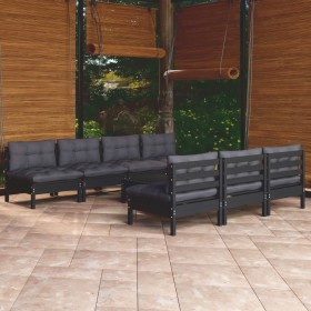 Set Divani da Giardino 8 pz con Cuscini Antracite Legno di Pino