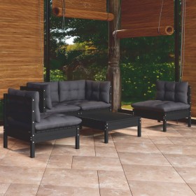 Set Divani da Giardino 5 pz con Cuscini Legno Massello di Pino