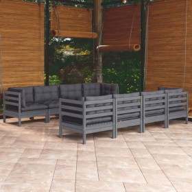 Set Divani da Giardino 9 pz con Cuscini Legno Massello di Pino