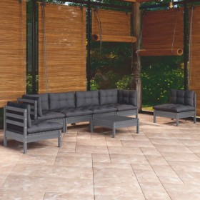 Set Divani da Giardino 7 pz con Cuscini Legno Massello di Pino